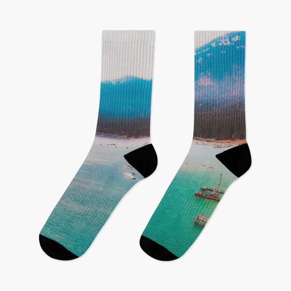 Item preview, Boat on the water and mountain background at Lake Tahoe Nevada USA designed and sold by Mrvell.