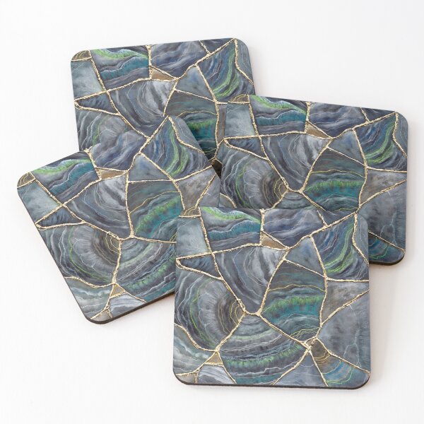 Item preview, Blue Green Agate / Patterned Geode Art / Kintsugi Art / Gold Leaf / Ocean Blue Waves designed and sold by artenvironments.