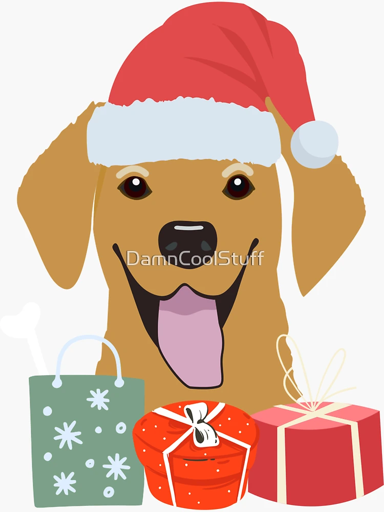 Cute Christmas Dog Wearing a Santa Claus Hat with Christmas Gifts Sticker  for Sale by PoshPeels