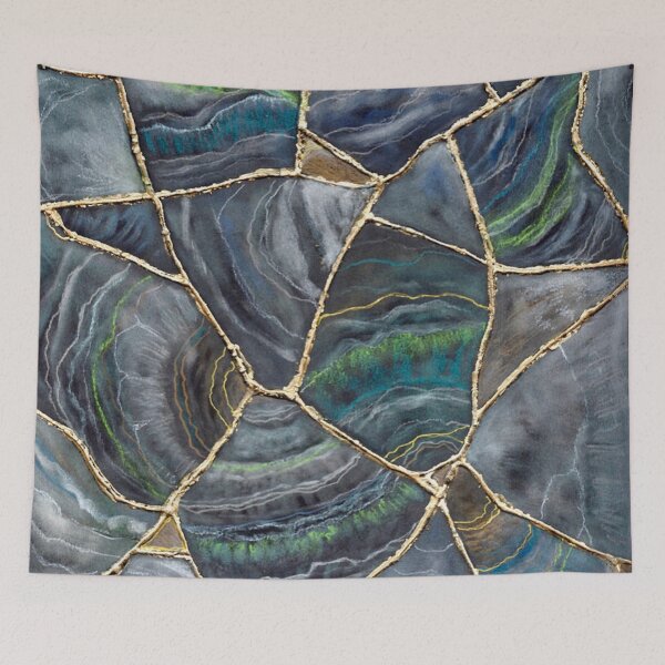 Item preview, Blue Green Agate / Patterned Geode Art / Kintsugi Art / Gold Leaf / Ocean Blue Waves designed and sold by artenvironments.