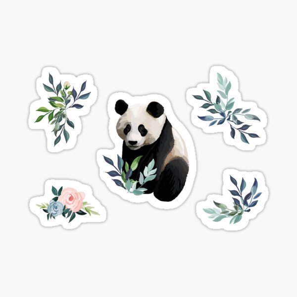 Floral Panda Pattern with Pink and Blue Roses Sticker
