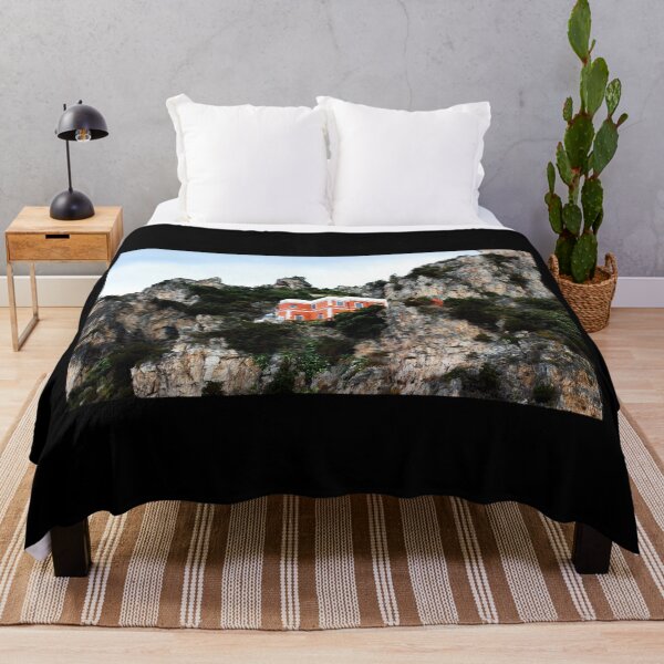 Item preview, View of a red and white building with lighthouse perching on a cliff in the Amalfi coast designed and sold by Kristina Drozd.
