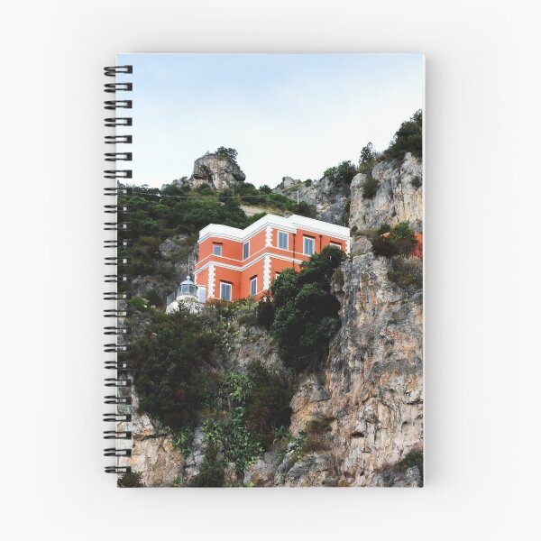 Item preview, View of a red and white building with lighthouse perching on a cliff in the Amalfi coast designed and sold by Kristina Drozd.