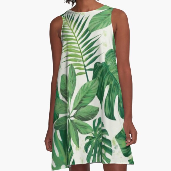 green palm leaf print dress