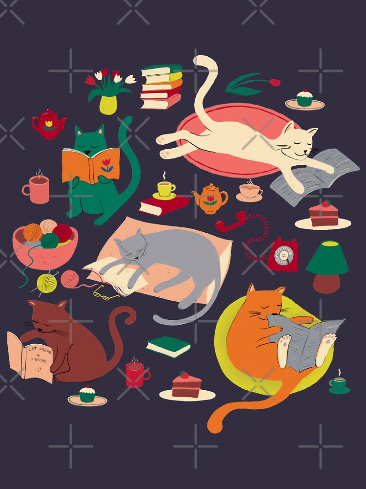 Cosy cats reading - cute cat pattern by Cecca Designs by Cecca-Designs
