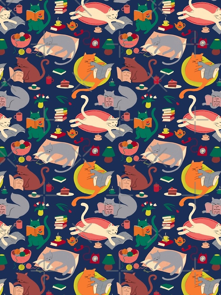 Cosy cats reading - cute cat pattern by Cecca Designs by Cecca-Designs