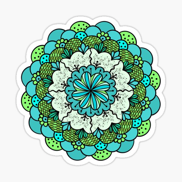 Mandala with green color  and black dots Sticker