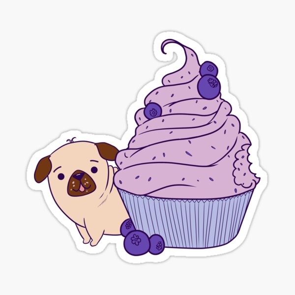 Pug and Blueberry cupcake Sticker