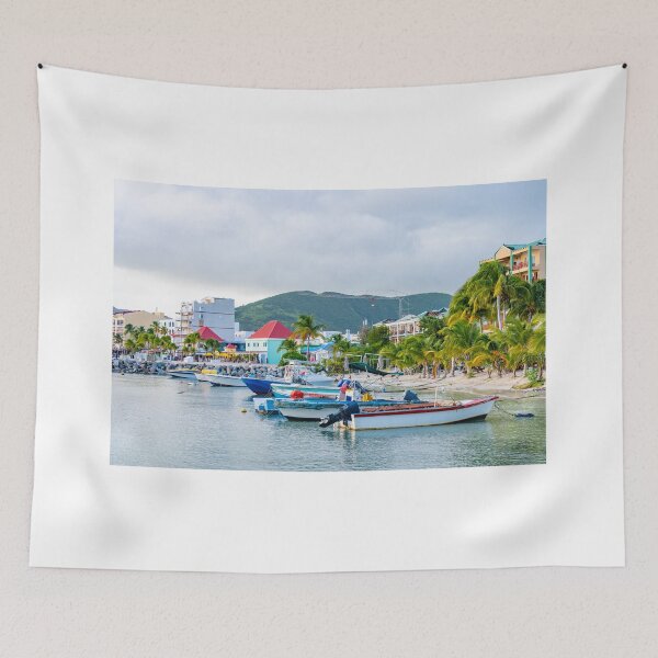 Item preview, Boats docked on tropical Caribbean island Sint Maarten designed and sold by debbieannpowell.