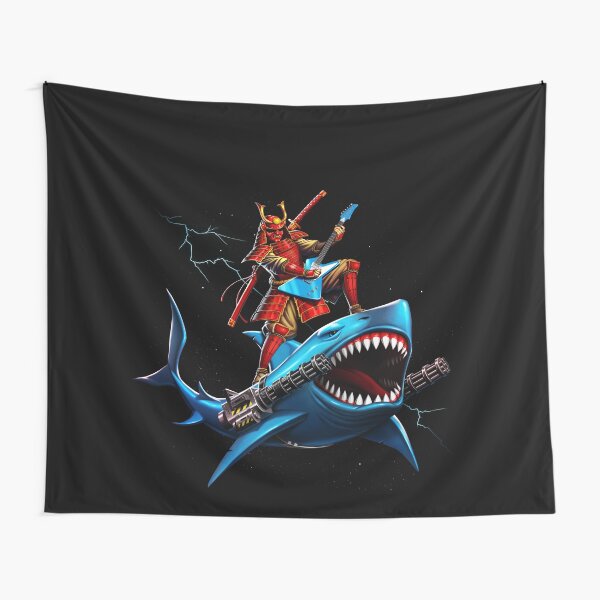 samurai surfing on a shark in space Tapestry
