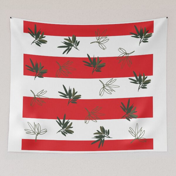 Item preview, Green leaf branches on the red and white background designed and sold by tulipdesign.