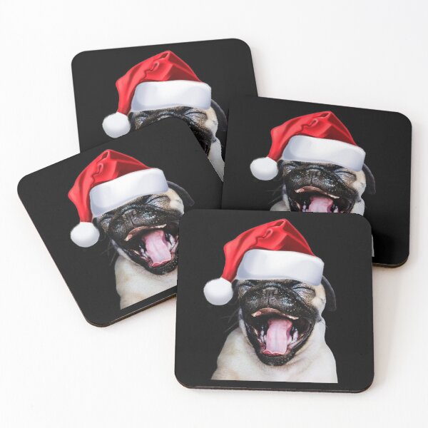 Item preview, Cute Laughing Pug Santa Hat Image Funny Dog Christmas Gift designed and sold by DamnCoolStuff.