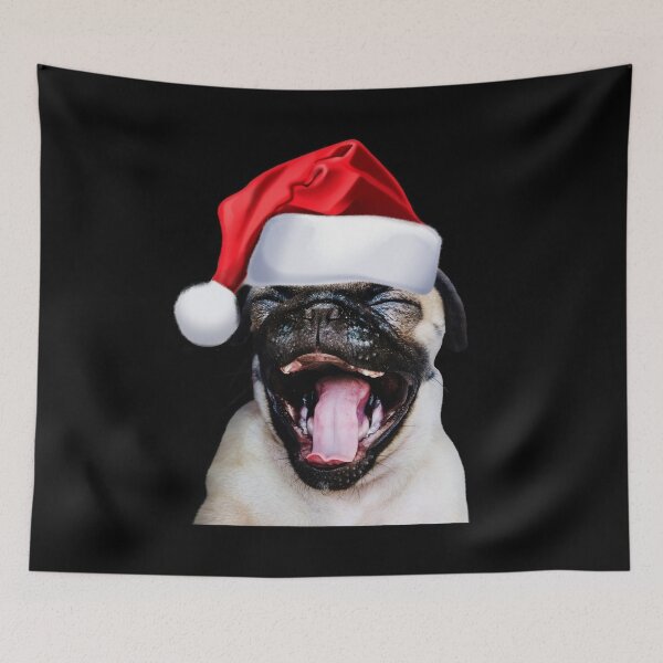 Item preview, Cute Laughing Pug Santa Hat Image Funny Dog Christmas Gift designed and sold by DamnCoolStuff.