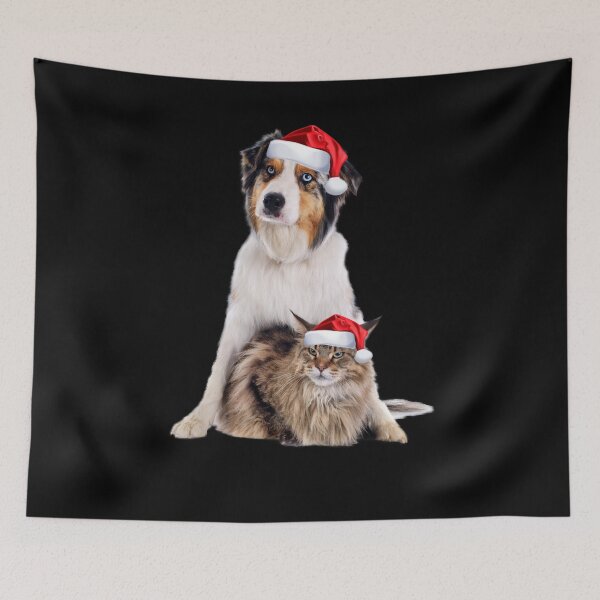 Item preview, Cute Cat Dog Shirt Santa Hat Cool Image Funny Christmas Gift designed and sold by DamnCoolStuff.