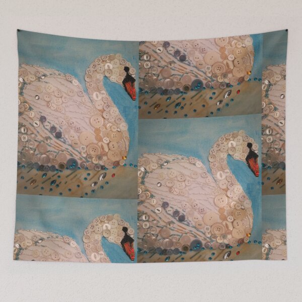 Item preview, Swan beads and buttons collage mosaic painting pattern designed and sold by esvb.