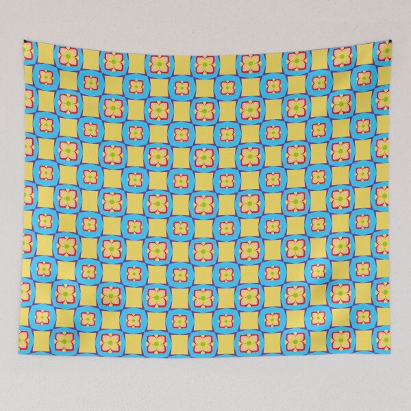 Item preview, Floral Abstract Blue and Yellow Checkered Pattern designed and sold by Sendreka.