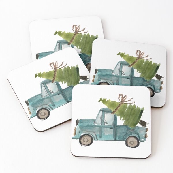 Item preview, watercolor blue truck with christmas tree designed and sold by Stacycooke.