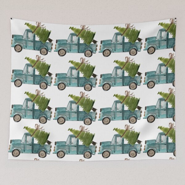Item preview, watercolor blue truck with christmas tree designed and sold by Stacycooke.