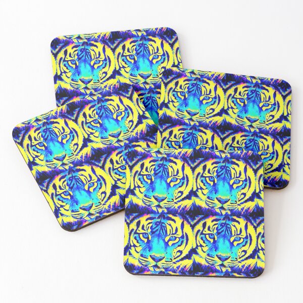 Item preview, tiger print turquoise yellow big cat wild animals cartoon print pattern designed and sold by Julieford.