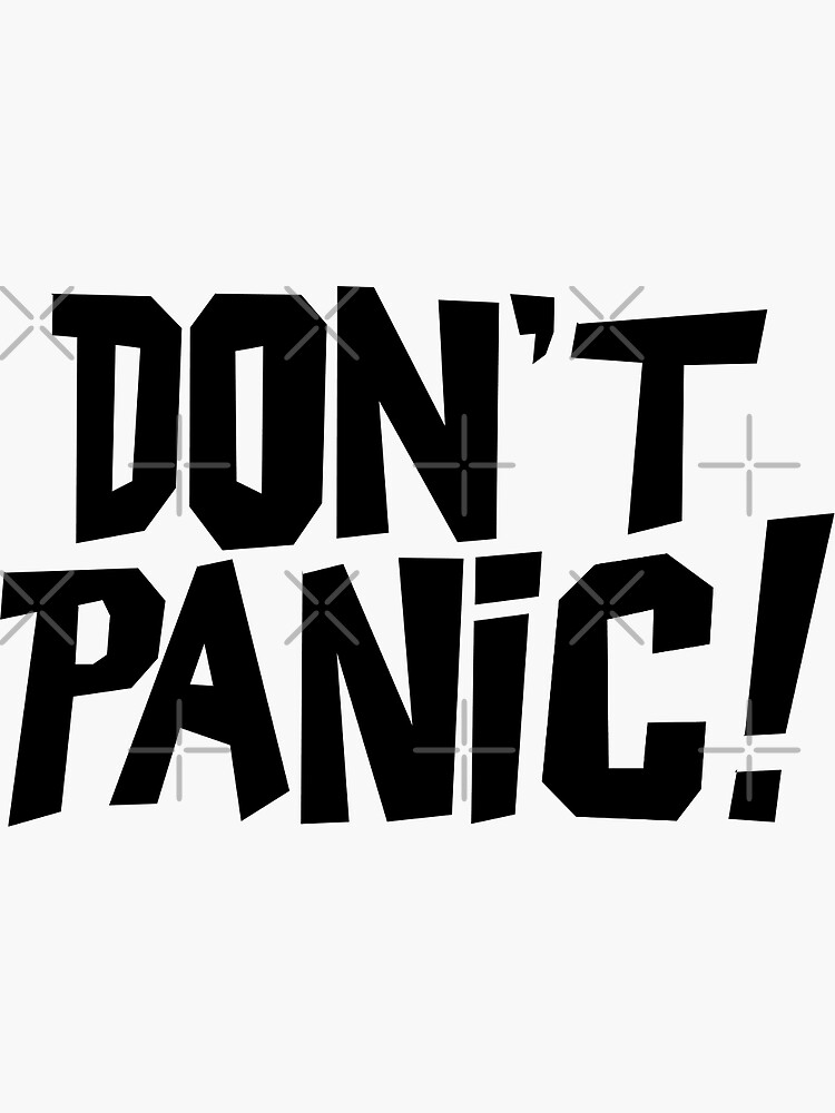 "Don't Panic! Hitchhiker's Guide TV Series Font" Sticker for Sale by
