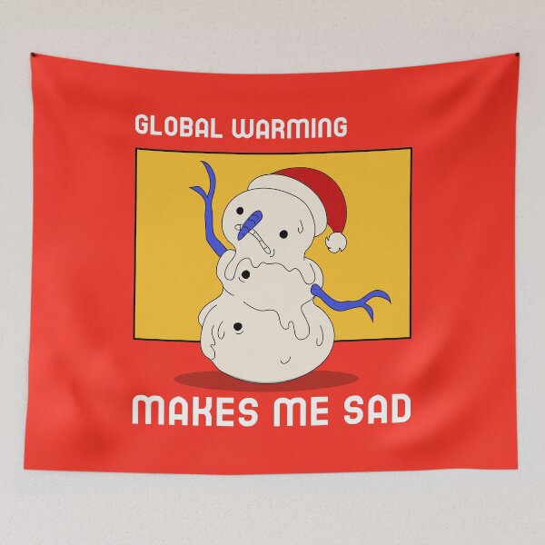 Artikelvorschau, Globale Erwärmung Trauriger schmelzender Schneemann mit Weihnachtsmütze entworfen und verkauft von ittybittyowl.