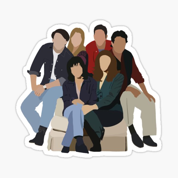 Joey, Ross, Chandler, Phoebe, Monica y Rachel en la silla pegatina Pegatina
