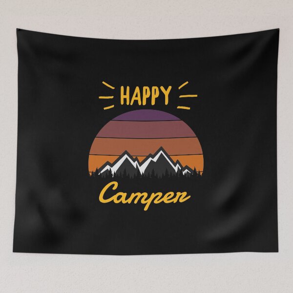 Item preview, Happy Camper Camping Retro Vintage 70s Sunset Mountains designed and sold by Draculaura2009.