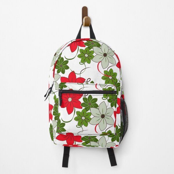 Item preview, Chelsea Flower Show, floral print, red and green on a white background designed and sold by Susan Marie Williams.