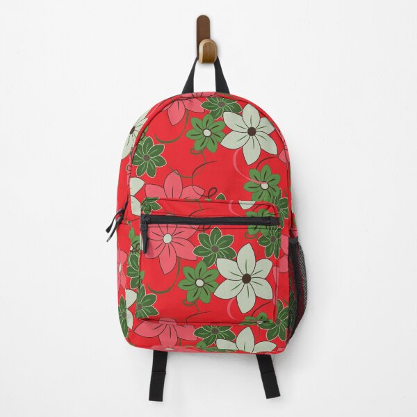 Item preview, Chelsea Flower Show, floral print, pink and green on a red background designed and sold by Susan Marie Williams.