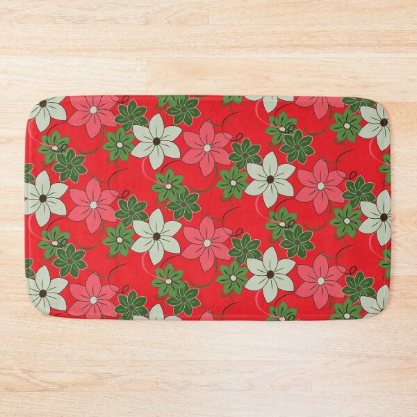Item preview, Chelsea Flower Show, floral print, pink and green on a red background designed and sold by Susan Marie Williams.
