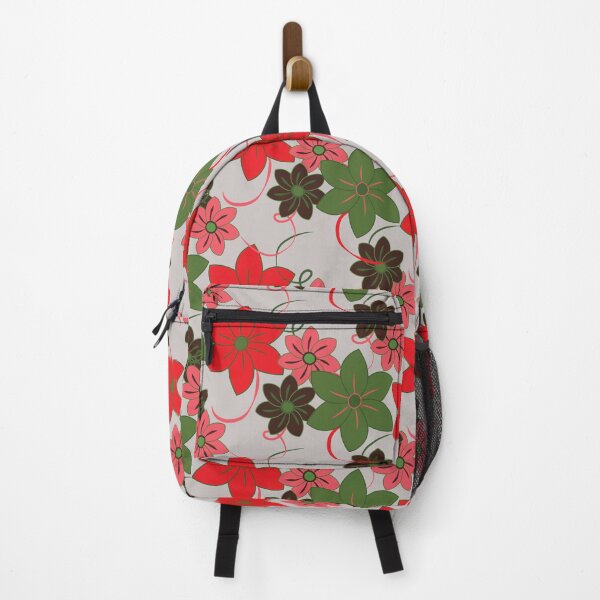 Item preview, Chelsea Flower Show, floral print, red, pink and green on a taupe background designed and sold by Susan Marie Williams.