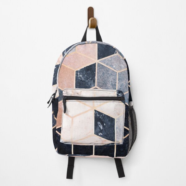 Item preview, Elegant Geometric Dark Blue and Pink Cubes Mosaic designed and sold by KA DESIGNS.