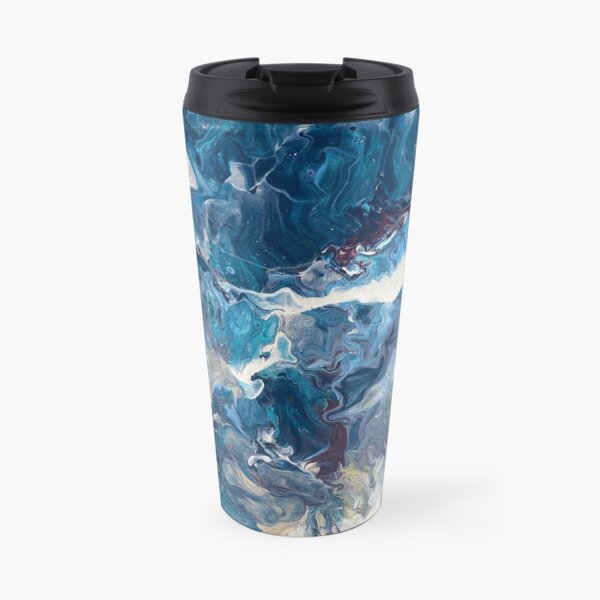 Blue and Gold Abstract ocean pour painting! Travel Mug
