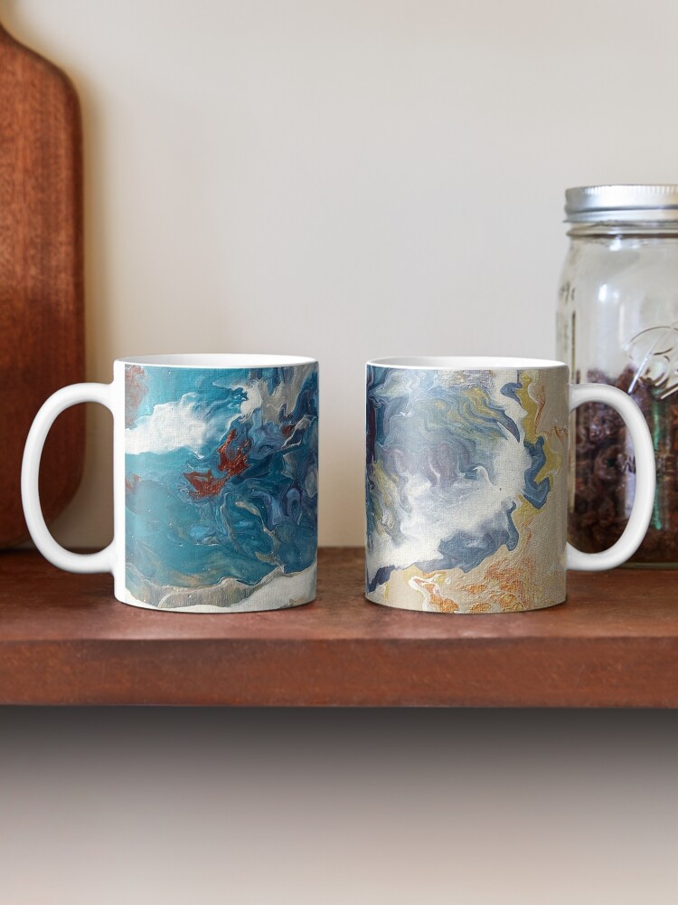 Abstract Acrylic Pour Painting Blue and Golden Coffee Mug by
