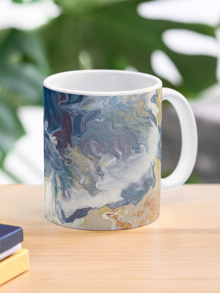 Abstract Acrylic Pour Painting Blue and Golden Coffee Mug by