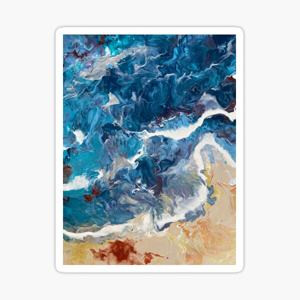 Blue and Gold Abstract ocean pour painting! Sticker
