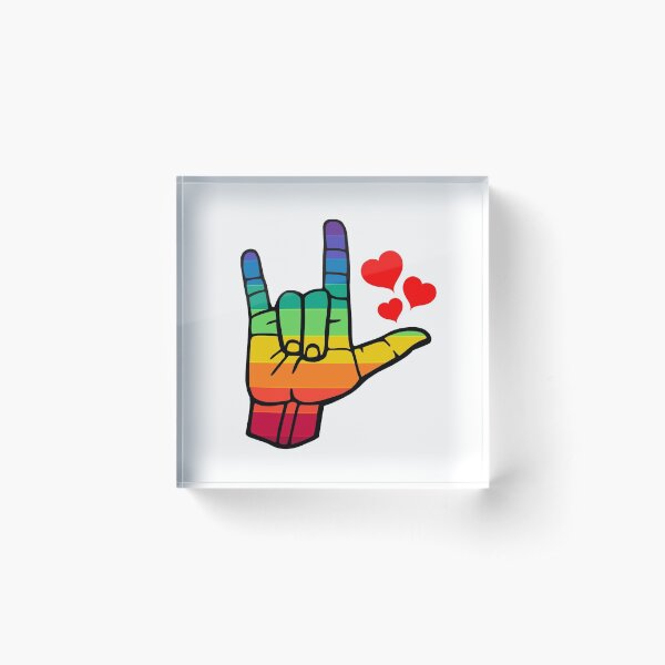 ILY I Love You Rainbow LGBT ASL American Sign Language Design Acrylic Block