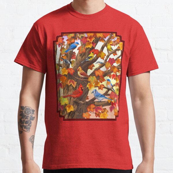 Autumn Maple Tree Bird Gathering Classic T-Shirt