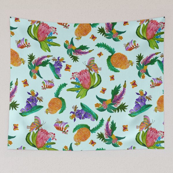 Item preview, Australian native flowers pattern - light blue background designed and sold by Geebizart.