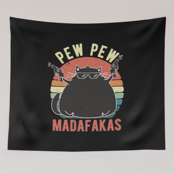 Item preview, PewPewPew Madafakas Funny Crazy Cat With Pistols Pew Black Fat Kitten Vintage Gift designed and sold by alenaz.