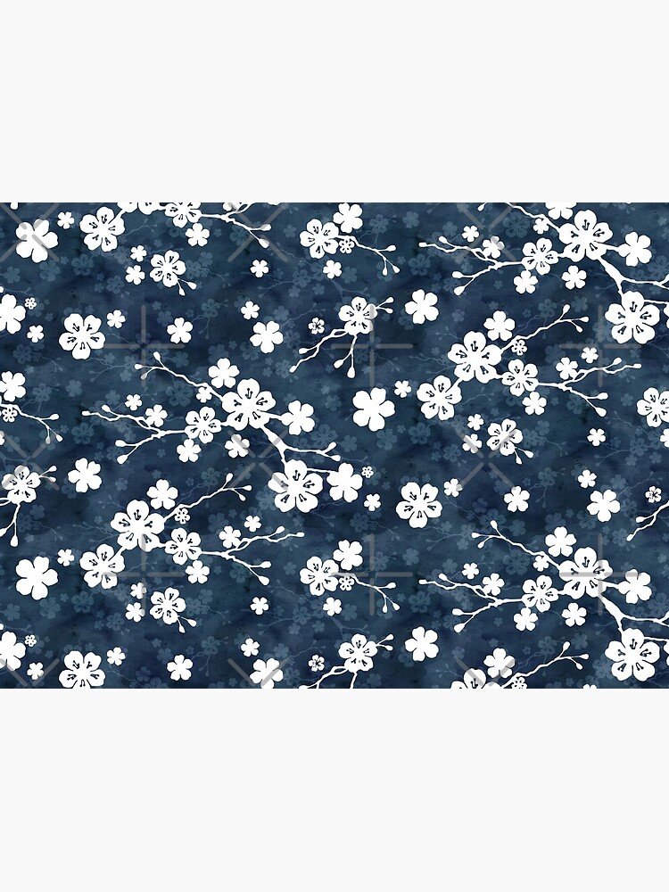 Navy and white cherry blossom pattern by adenaJ