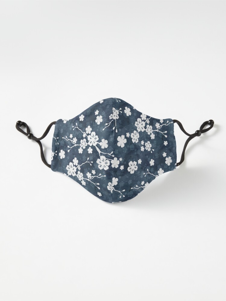 Alternate view of Navy and white cherry blossom pattern Mask