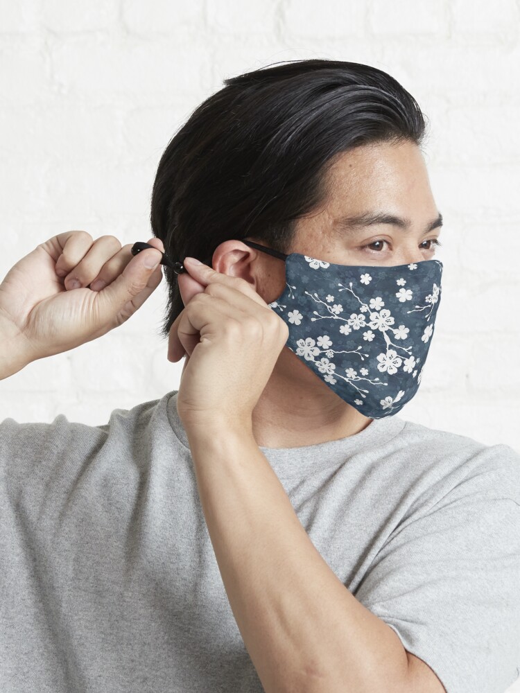 Alternate view of Navy and white cherry blossom pattern Mask