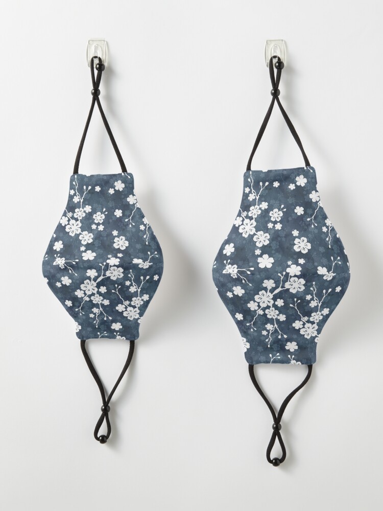 Alternate view of Navy and white cherry blossom pattern Mask