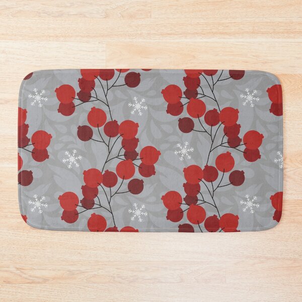 Item preview, Red winter berries on gray background designed and sold by floraaplus.