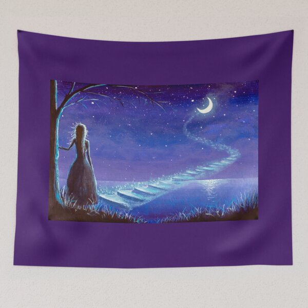 Item preview, Princess girl climbs magic steps to moon in night seascape designed and sold by rybakowvalery.