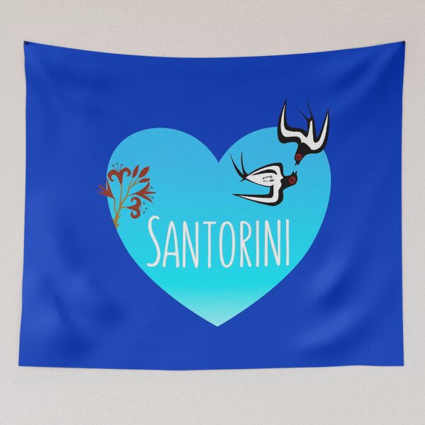 Item preview, Love Santorini, with swallows from prehistoric lilies fresco designed and sold by Happy Puppy Print On Demand.