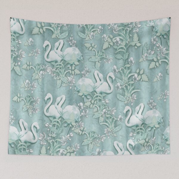 Item preview, Sage green silk drapes & flamingos flowers designed and sold by NadineMay.