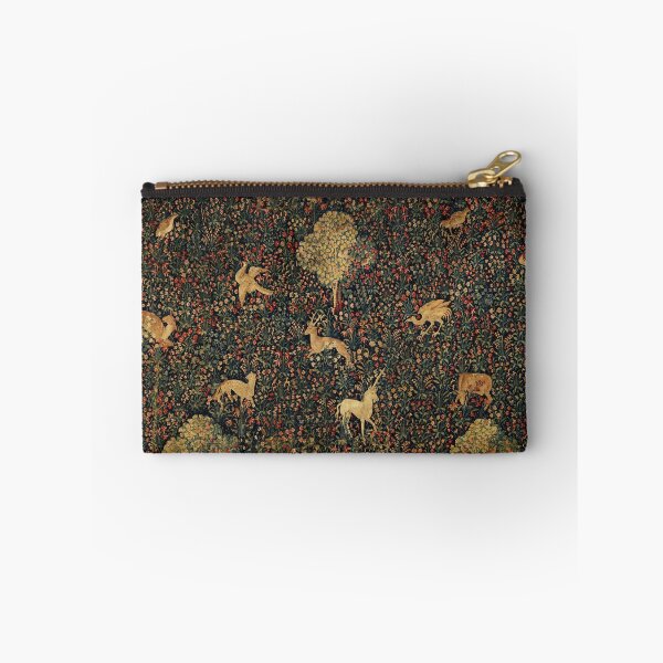 Item preview, UNICORN AND MEDIEVAL BESTIARY Millefleurs Red Green Floral Tapestry ,Forest Animals, designed and sold by BulganLumini.
