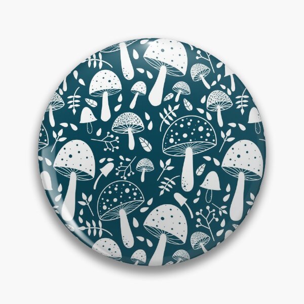 Aperçu de l'œuvre Champignons! Motif de champignons | Blanc sur bleu créée et vendue par Beccy Jackson.